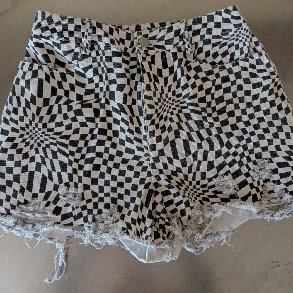 Le Lis Monochrome Checkered Jean Shorts